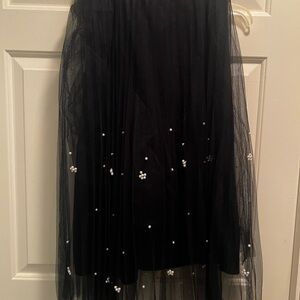 Eva Franco Black Tulle Skirt with Pearl Details